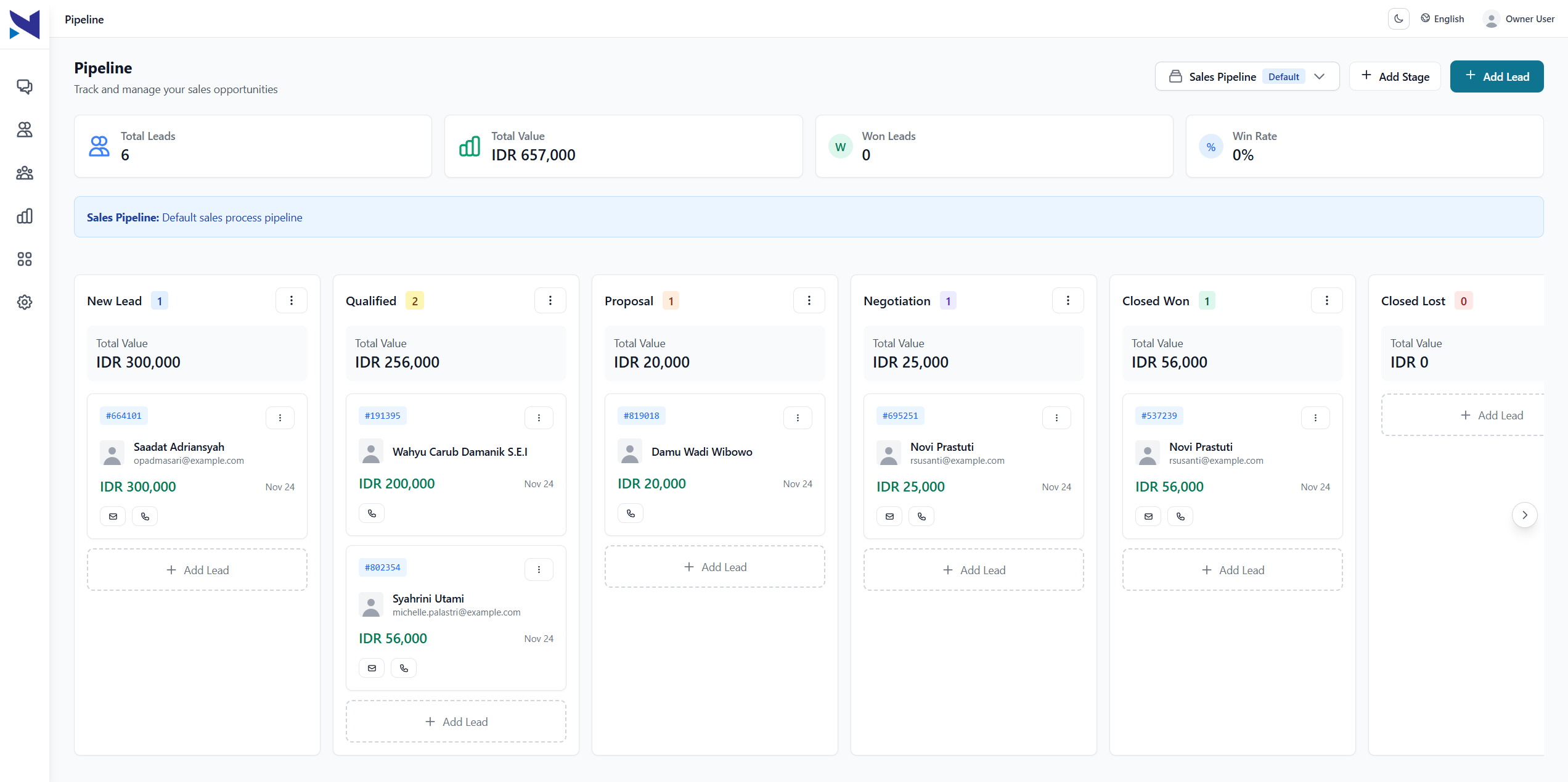 NemaChat CRM Pipeline - Lead Management